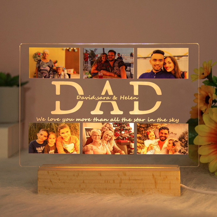 Personalized Dad and Mom Night Light, Custom Photo Home Night Light with Collage Photo, Decor Anniversary Gift