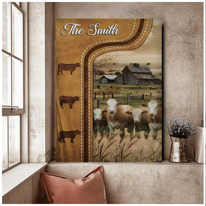 Dilypod Personalized Fleckvieh Cattle In Field Farmhouse Wall Art, Fleckvieh Canvas Prints for Dad, Husband