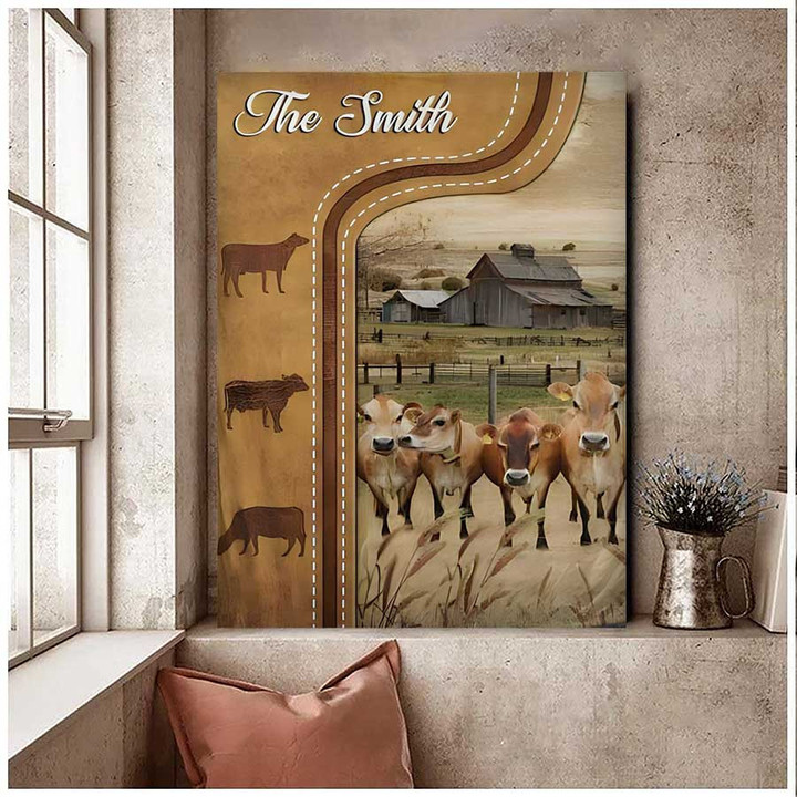 Personalized Jersey Cattle In Field Farmhouse Wall Art for Living Room