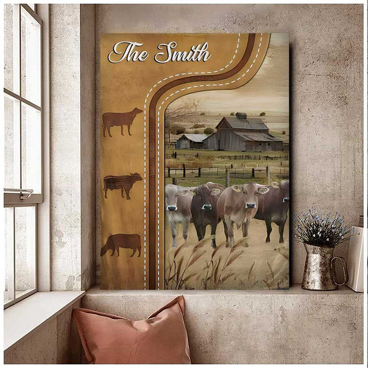 Dilypod Personalized Brown Swiss Cattle In Field Farmhouse Wall Art, Brown Swiss Canvas for Farmers