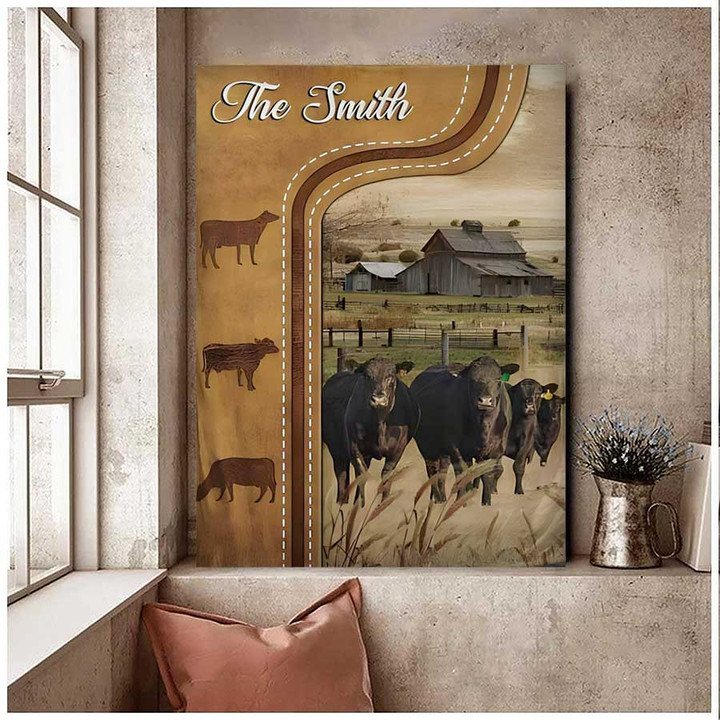 Personalized Black Angus Cattle In Field Farmhouse Wall Art, Gift for Husband, Dad, Black Angus Canvas Prints