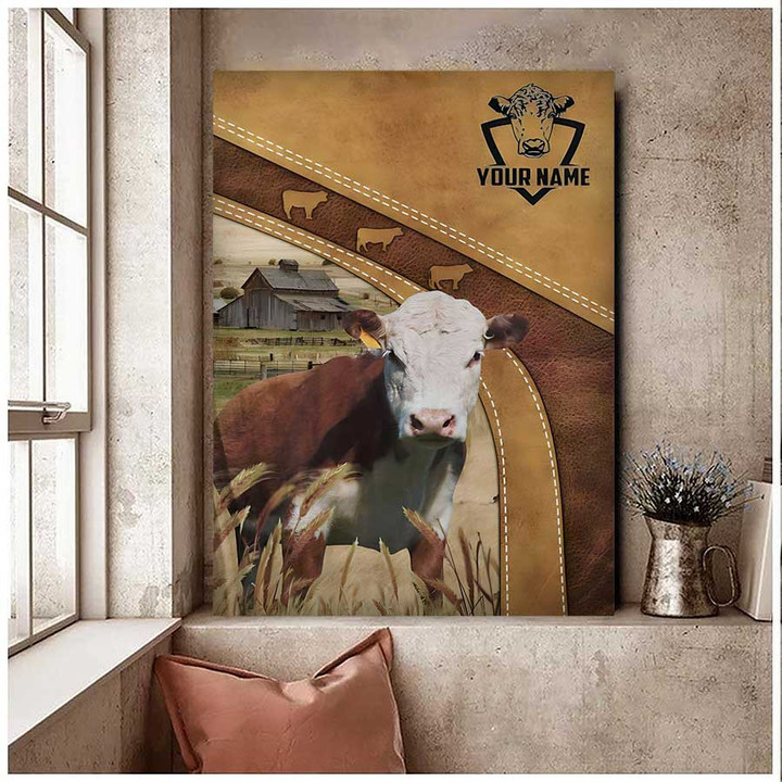 Dilypod Hereford Farmhouse Wall Art, Custom Name Hereford Canvas for Dad, Husband
