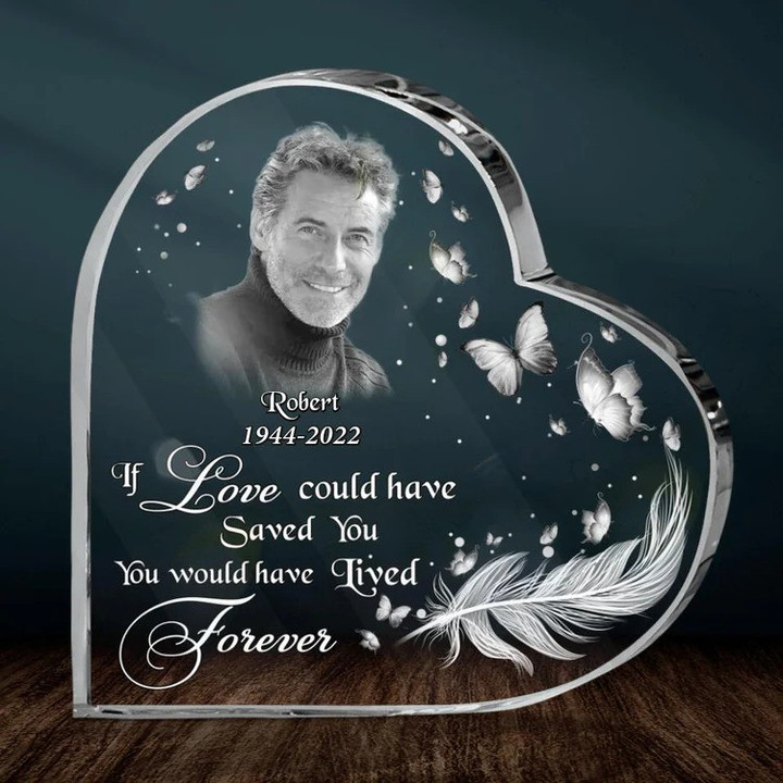 Custom Photo Dad Memorial Gift, Lost of Father Crystal Heart Shaped Acrylic Plaque, Memorial Sign for Bedroom