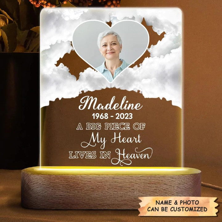 Personalized Memorial Night Light - Gift For Family Member - A Big Piece Of My Heart Lives In Heaven
