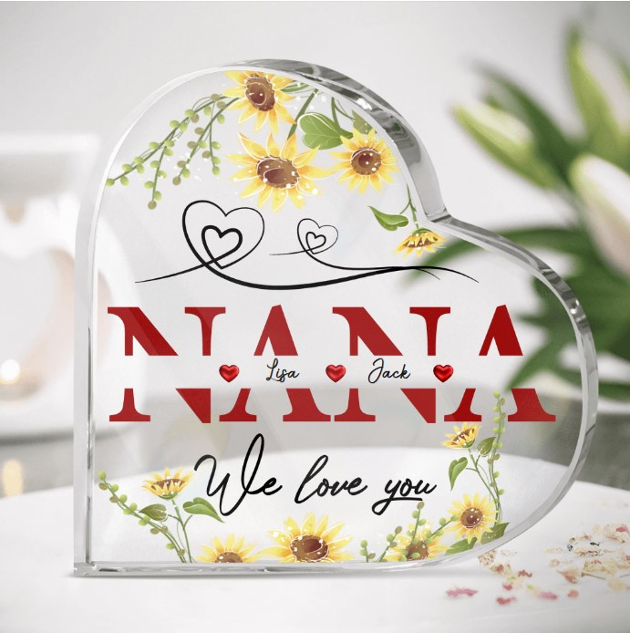 Personalized Nana Heart Acrylic Plaque, Grandma with Grandkids Heart Keepsake for Bedroom