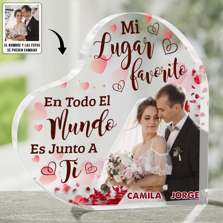 Couple Heart Rose Lover Women's Day - Heart Shaped Acrylic Plaque - Personalized Photo Gifts - Gift For Spanish