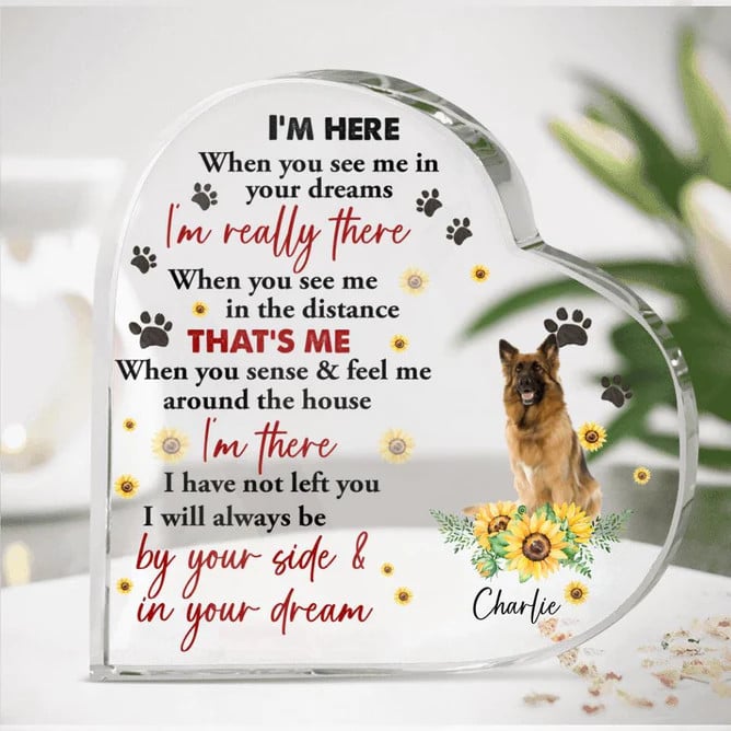 Personalized Memorial Dog Photo Heart Shaped Acrylic Plaque - Gift Idea For Dog Lover - Custom Name and Photo