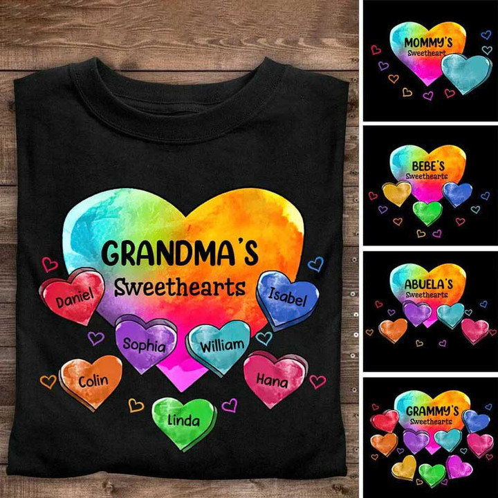 Colorful Heart Grandma Auntie Mom Sweet Heart Kids Personalized T Shirt