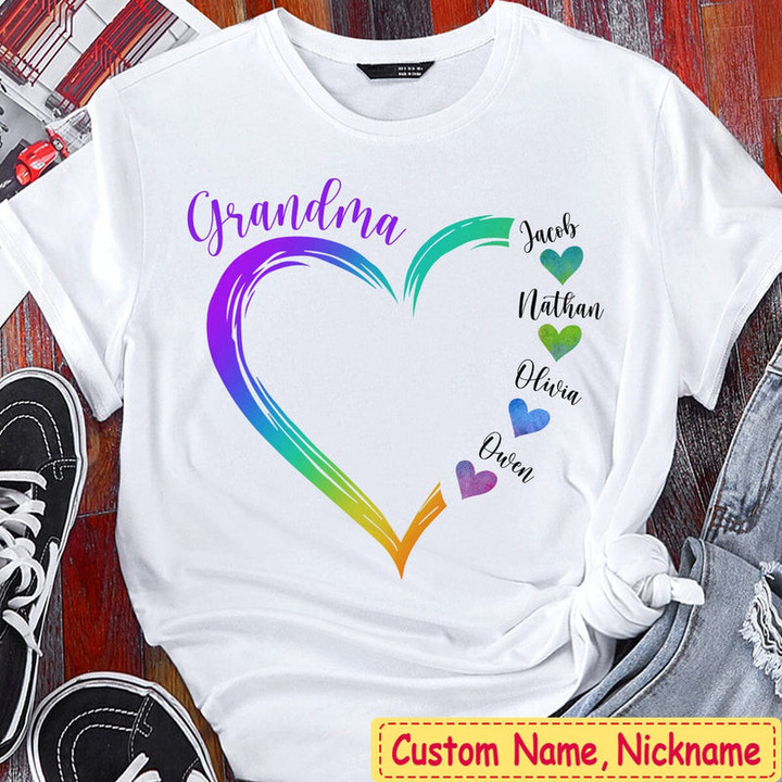 Colorful Heart Grandma Mom Kids, Nana Heart Shirt, Mimi Shirt with Grandkids T Shirt