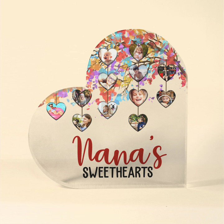 Nana's Sweetheart Photo Collage - Up to 12 - Personalized Heart Shaped Acrylic Plaque - Heartwarming, Mother's Day Gift