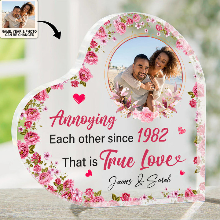 Women's Day, Valentine Gift Annoying Each Other Since - Personalized Heart Shaped Acrylic Plaque - Gift For Couple