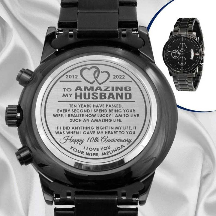 20th Anniversary Gift For Husband, Personalized Watch, 9th Anniversary Gift For Him, 10th Anniversary Watch, Gift From Wife, Engraved Watch