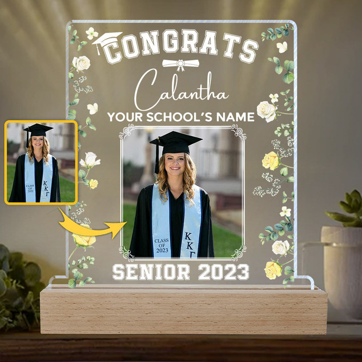 Personalized Graduation Led Light Wooden Base - Class of 2023 Senior Gift - Congratulation Gift