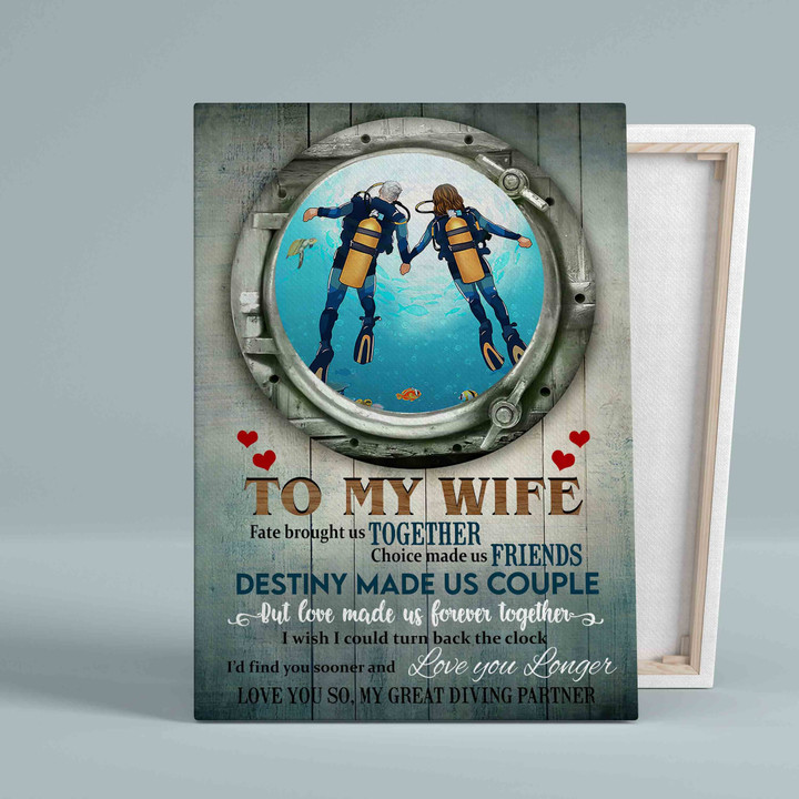 To My Wife Scuba Diving Portrait Canvas, Fate Brought Us Together Canvas