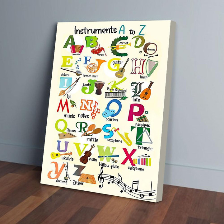 Funny Instruments Alphabet A To Z Teacher Canvas Prints, Preschool Kindergarten Classroom Wall Art