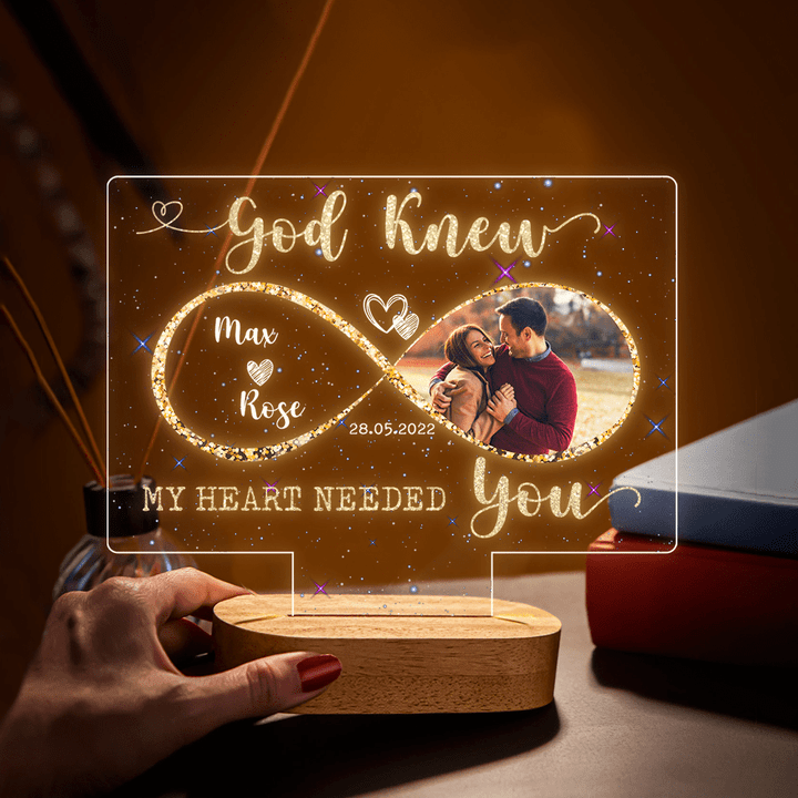 Night Light Gift For Couple - Personalized God Knew My Heart Need You Lamp With Wooden Oval, Custom Photo