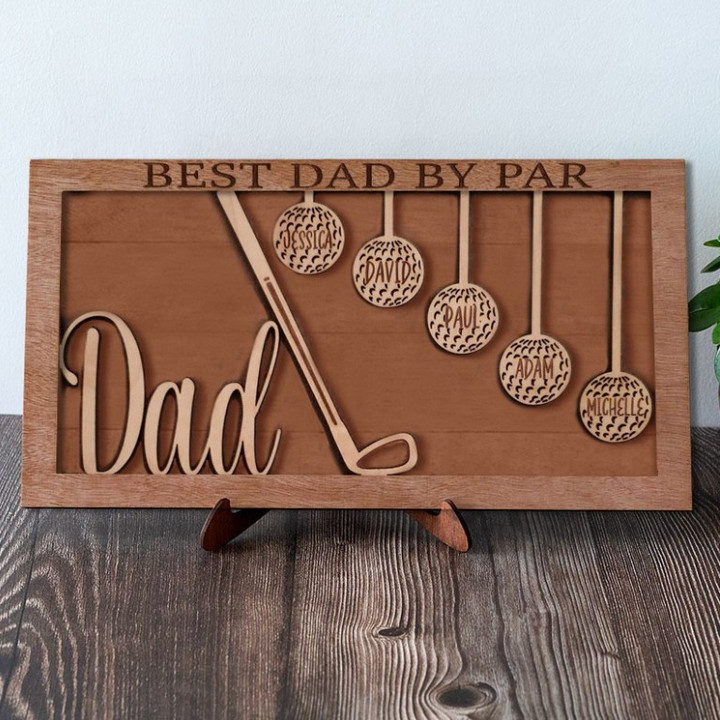 Personalized Golf Dad, Golf Papa Layers Wood Sign Table Decor, Gift for Dad Best Papa by Par Wood Sign Plaque