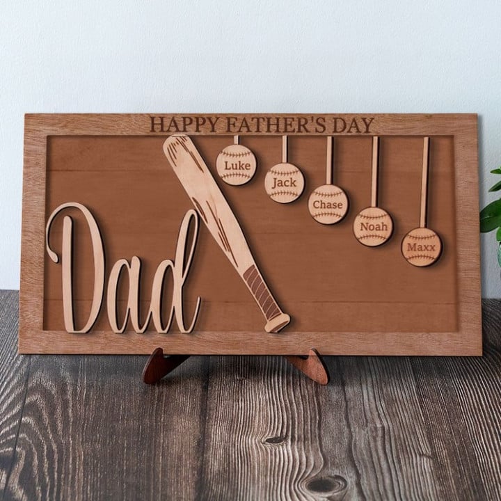 Personalized Baseball Dad, Baseball Papa Layers Wood Sign Table Decor, Gift for Dad Papa Wood Sign Plaque