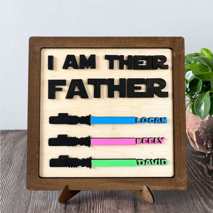 Personalized Funny Sabers I am Their Father Layers Wood Sign Table Decor, Gift for Dad Papa Desk Decor