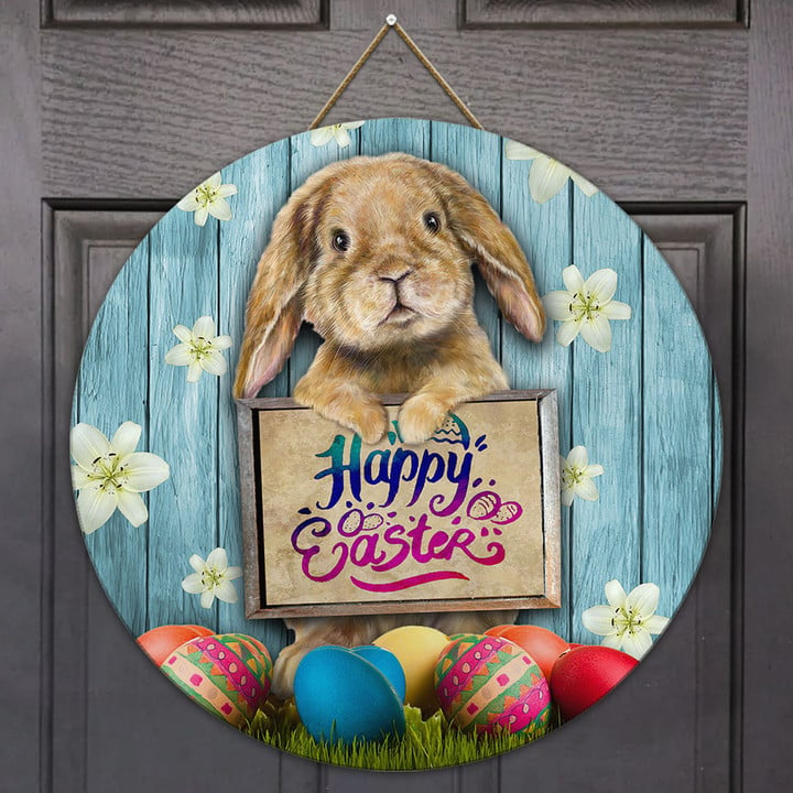Happy Easter Bunny Eggs Wooden Door Sign, Easter Sunday Gift, Outdoor Wall Decor, Baby Room Door Decoration