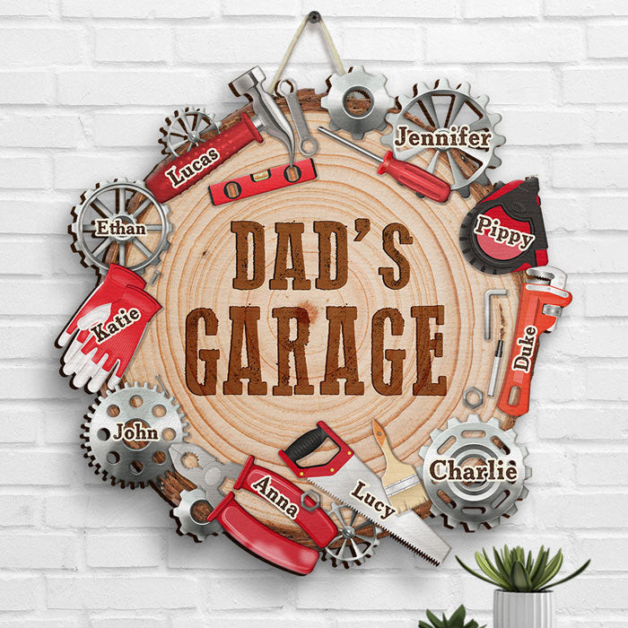 Personalized Dad's Garage Welcome Sign, Gift For Dad, Grandpa Custom Shaped Wood Sign Garage Sign for Dad