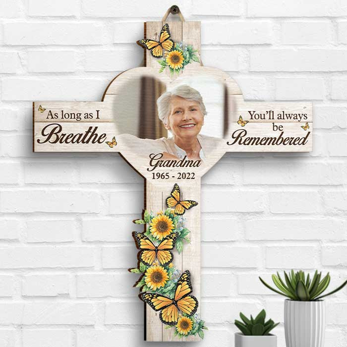 Custom Photo Mom, Dad Cross Shaped Wood Sign Wall Decor, Memorial Gift for Lost of Mom, Lost of Dad
