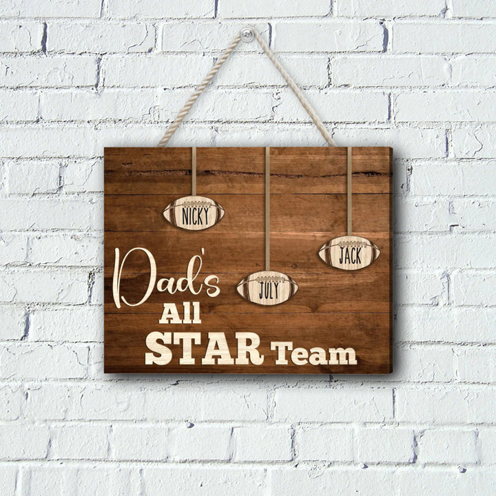Custom Football Gift for Dad, Football Wood Sign Wall Decor, Dad Football Gift from Kids Print