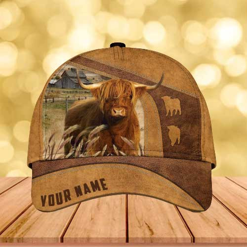 Dilypod Personalized Highland Cattle Hat for Farmers, Custom Name Highland Cattle Vintage Cap, Gift for Dad