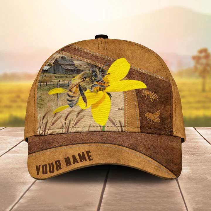 Personalized Honey Bee Hats for Farmer, Custom Name Bee Retro Cap for Dad, Husband