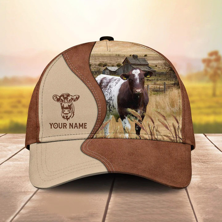 Personalized Shorthorn Cattle Hats For Farmers, Custom Name Shorthorn Cattle Retro Cap for men, Husband, Dad