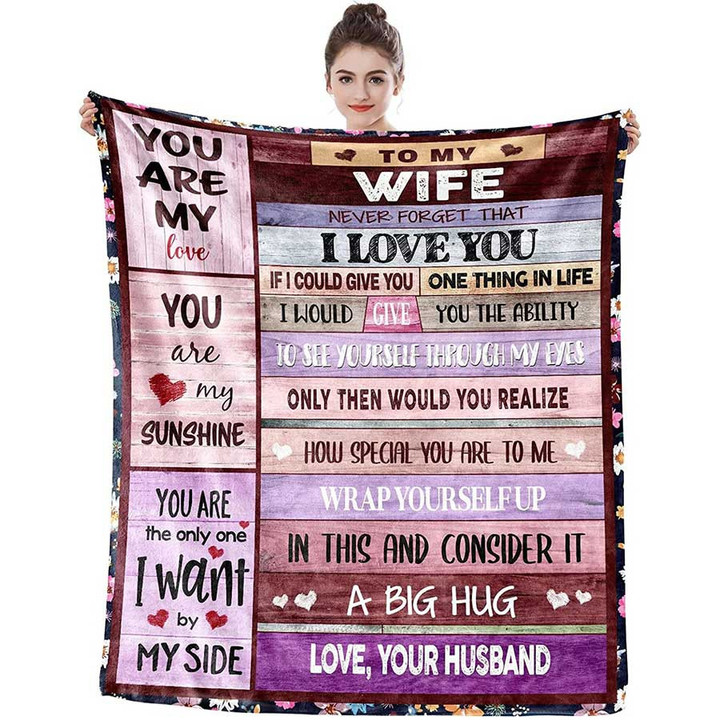To My Wife Throw Blanket - You Are My Sunshine Wife Purple Throw Blanket Birthday Gift, Wife Fleece Sherpa Blanket