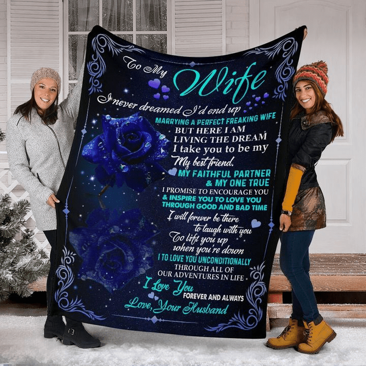 Personalized Blanket To My Wife From Husband Unconditionally Beautiful Rose Printed Galaxy Background Fleece Blanket