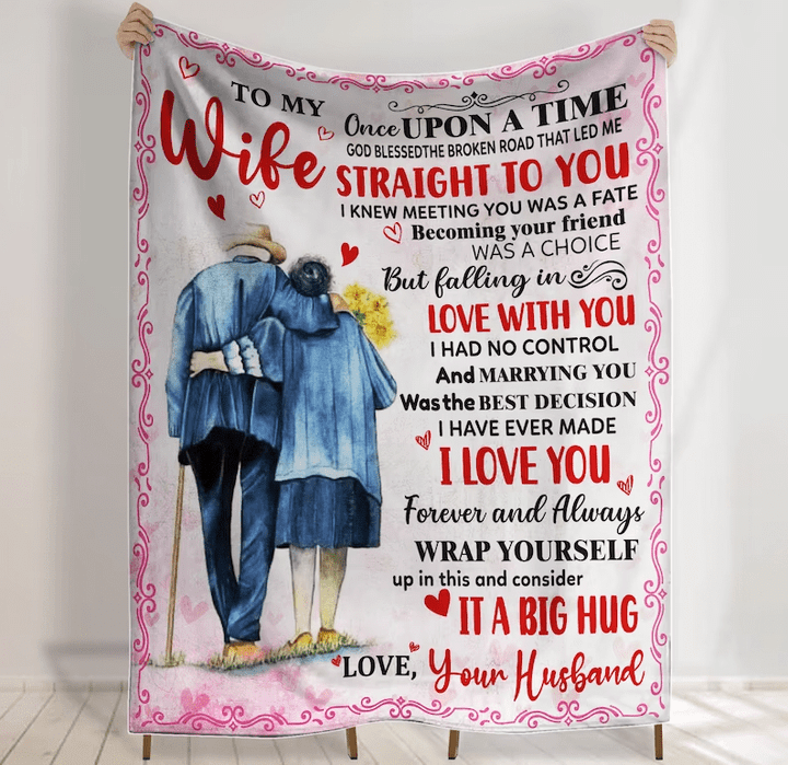 Personalized Old Couple To My Wife Throw Blanket Wedding Anniversary, God Blessed The Broken Road Wife Blanket