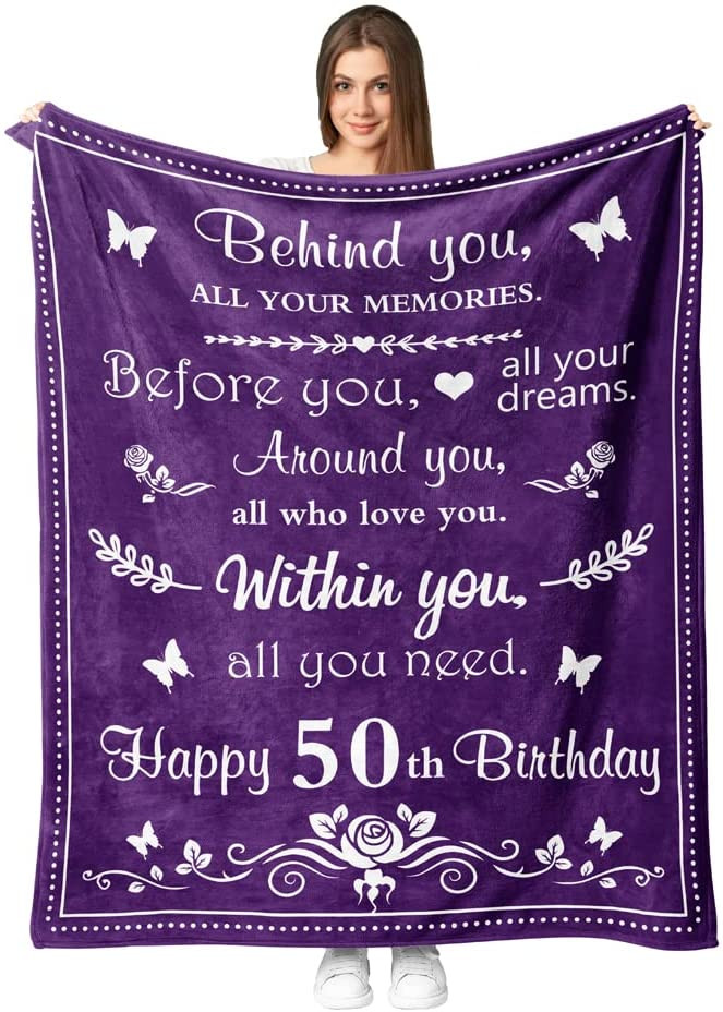 Happy 50th Birthday Blanket for Wife, Sister, Mom, Friends Grandmother Coworker Boss, 50th Birthday Blankets , 50th Birthday Gift Ideas, Gifts for 50th Birthday
