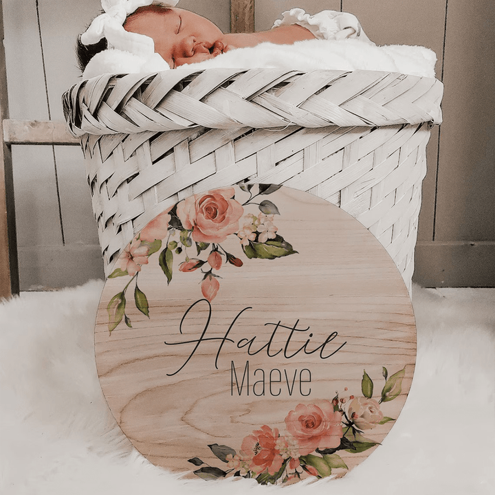 Personalized Wooden Name Sign, Baby Name Sign, Round Wood Birth Stat Sign, Baby Name Plate, Hospital Name Sign