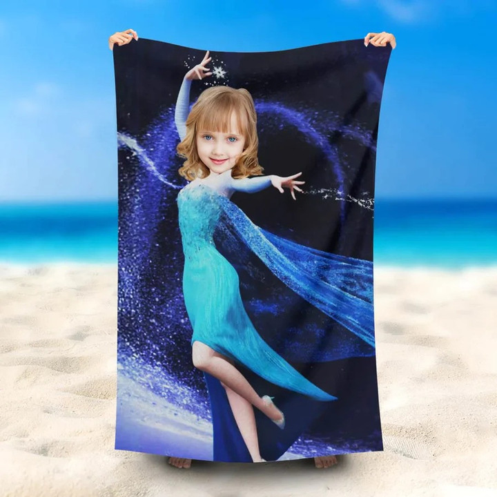 Custom Photo Face Girl Beach Towel, Beautiful Princess on the Dress Beach Bath Towel, Beach Towel