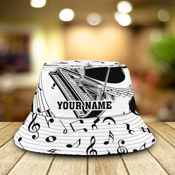 Personalized Piano Bucket Hat, Music Notes Piano Hat for Piano Players, Gift for Men, Boy Summer Outfits