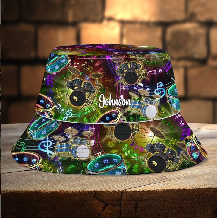 Personalized Colorful Drum Bucket Hat for Drummer, Gift for Men, Women Drummer Hat for Beach Music Festival