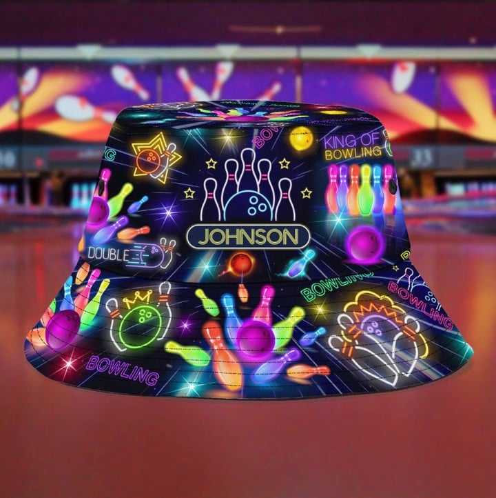 Personalized Bowling Bucket Hat for Men, Women, Bowling Lovers Custom Team Name Bowling Hats