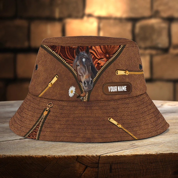 Customized Color Horse Bucket Hat Leather Pattern For Farmers, Husband, Girl Horse Bucket Hat for Son, Mom