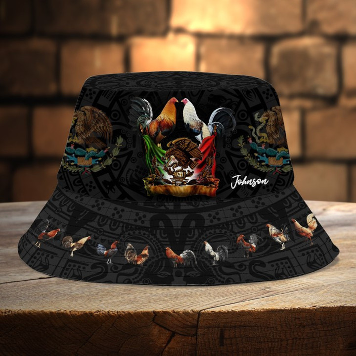 Customized Rooster Mexico Bucket Hat for Mexico Aztect Custom Name For Men, Boy