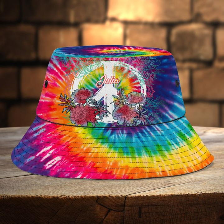 Customized Tie Dye Hippie Car Bucket Hat for Hippie Girl, Gift for Friends