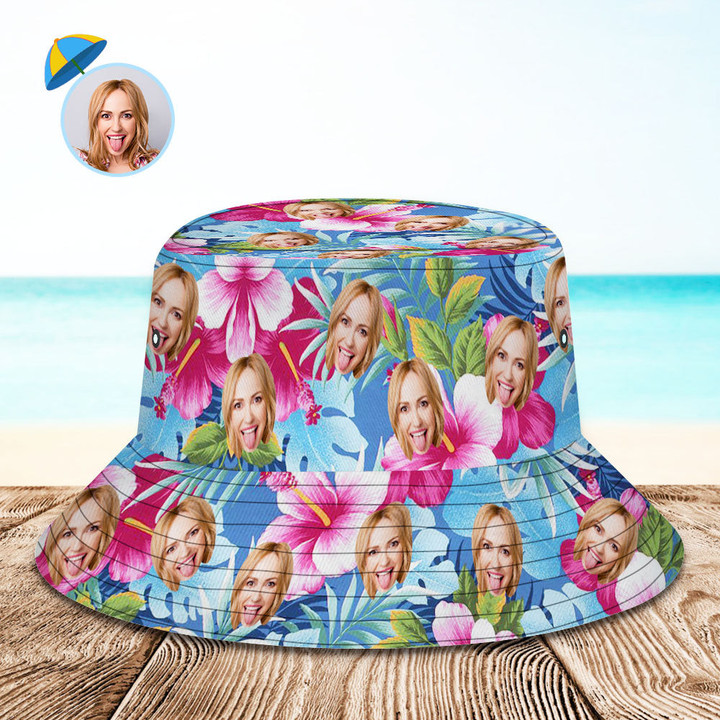 Custom Bucket Hat Personalized Face All Over Print Tropical Flower Print Hawaiian