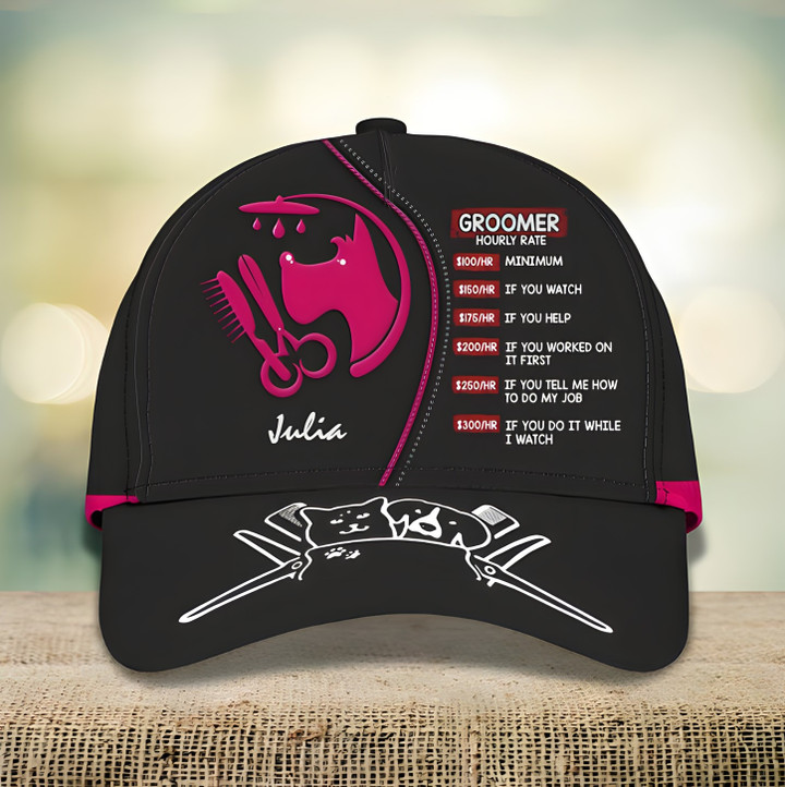 Personalized Dog Groomer Hats Uniform Pink Salon Pet Groomer Cap for Men, Women, Pet Groomer