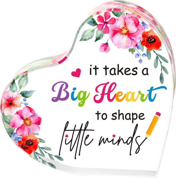 Heart Acrylic Plaque For Teacher, Appreciation Gifts and Paperweight, Teacher Gifts from Student, First Last Day of School