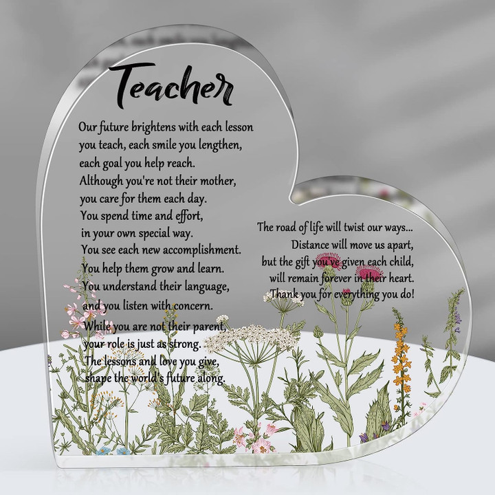 Heart Acrylic Plaque - Teachers Appreciation Paperweight Keepsake, Gift For Teacher, Gift for Coworker Assistant Teacher