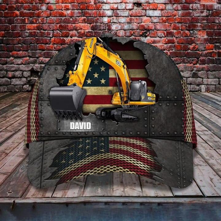 4th of July Excavator 3D Vintage Cap for Men, Independence American Flag Pattern Excavator Retro Cap for Him