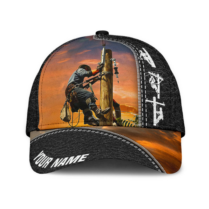 Personalized Lineman Hat for Men, Custom Name Lineman 3D Classic Cap for Dad, Husband