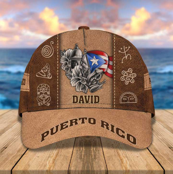 Funny Leather Pattern Frog Puerto Rico Vintage Cap, Puerto Rico Hat for Men, Women