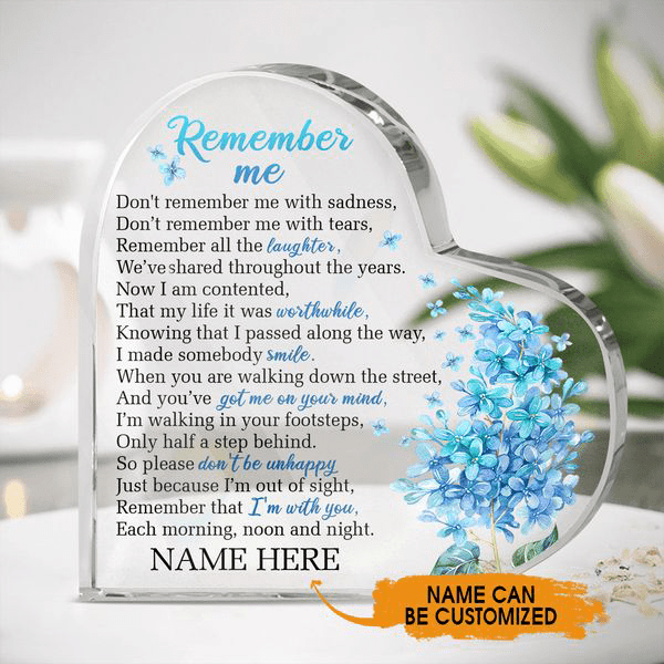 Personalized Memorial Heart Acrylic Plaque - Keepsake Remember Me Custom Memorial Gift